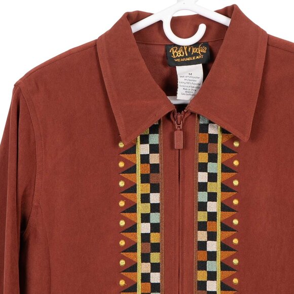 Bob Mackie Wearable Art Jacket Womens M Orange Rust Horse Embroidery Geometric - Picture 2 of 7